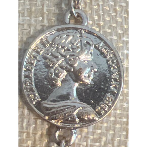 Aldo Gold Tone Coin Chain Bracelet Elizabeth Half Penny Layer Adj 7.5" + 2" - Picture 2 of 6